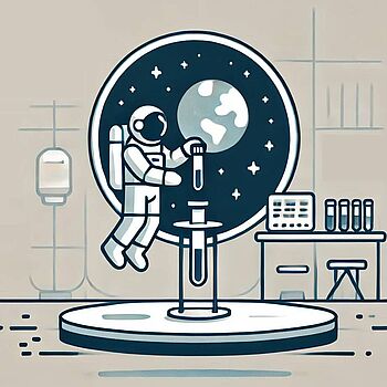 comic illustration of astronaut using dna shield by zymo research in space station